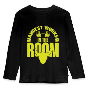HARDEST WORKER IN THE ROOM Muscle Shirt Power Lift - Kids' Premium Longsleeve Shirt - black - Front - AI Model Kid Male (0cm)