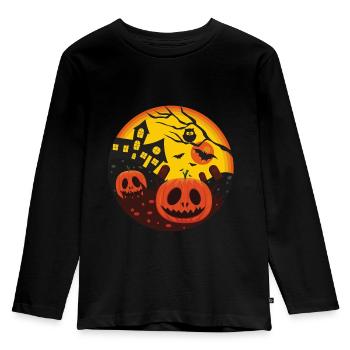 Halloween Fledermaus Kürbis Grusel - Kinder Premium Bio Langarmshirt - Schwarz - Vorne - AI Model Kid Male (0cm)