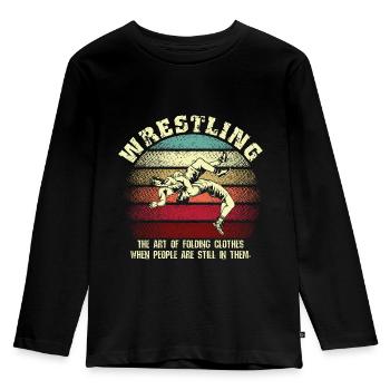Funny Wrestling and Freestyle Wrestling Wrestlers - Kinder Premium Bio Langarmshirt - Schwarz - Vorne - AI Model Kid Male (0cm)