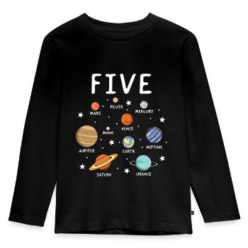 Universum Galaxy Planet 5 Geburtstag - Kinder Premium Bio Langarmshirt - Schwarz - Vorne - AI Model Kid Male (0cm)