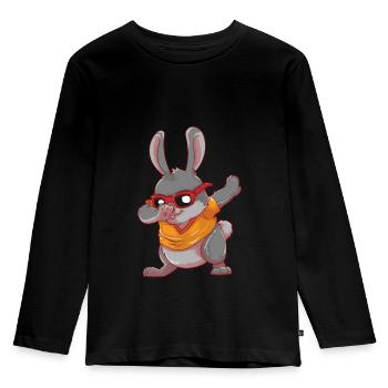 Cartoon Dabbing Osterhase Dab Hase Ostern Geschenk - Kinder Premium Bio Langarmshirt - Schwarz - Vorne - AI Model Kid Male (0cm)