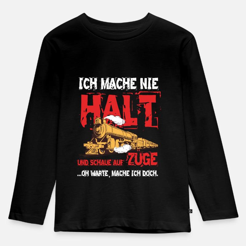 Zug Eisenbahn Fan T-Shirt - Kinder Premium Bio Langarmshirt - Schwarz