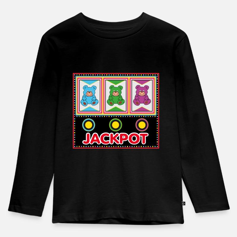 Jackpot mit Teddybären - Kinder Premium Bio Langarmshirt - Schwarz