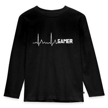 Gamer Herzschlag EKG Puls - Kinder Premium Bio Langarmshirt - Schwarz - Vorne - AI Model Kid Male (0cm)