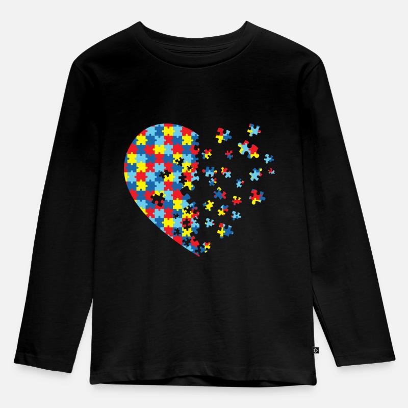Autismus Liebe Puzzle Tshirt Liebe Puzzle Stück Autismus - Kinder Premium Bio Langarmshirt - Schwarz