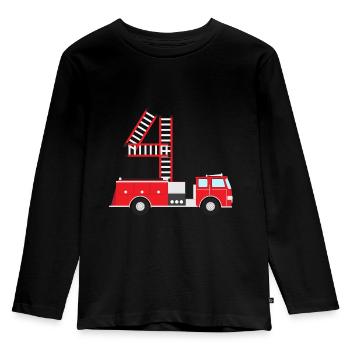4 years old firefighter gift fire truck - Kids' Premium Longsleeve Shirt - black - Front - AI Model Kid Male (0cm)