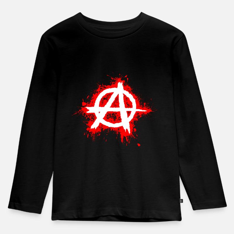 Anarchie / Anarchy in weiß, rote Spritzer - Kinder Premium Bio Langarmshirt - Schwarz