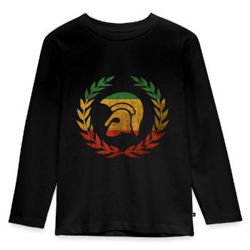 Trojanischer Helm im Lorbeerkranz - Kinder Premium Bio Langarmshirt - Schwarz - Vorne - AI Model Kid Male (0cm)