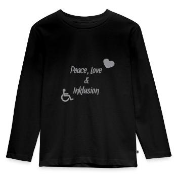 Peace, Love & Inklusion - Kinder Premium Bio Langarmshirt - Schwarz - Vorne - AI Model Kid Male (0cm)