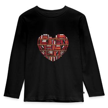 Bücher Herz Buch Leseratte Geschenk Bücherwurm - Kinder Premium Bio Langarmshirt - Schwarz - Vorne - AI Model Kid Male (0cm)