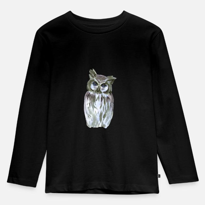 Eule - Kinder Premium Bio Langarmshirt - Schwarz