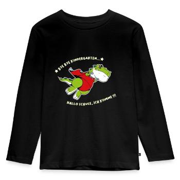 Dino Kindergarten Schule - Kinder Premium Bio Langarmshirt - Schwarz - Vorne - AI Model Kid Male (0cm)