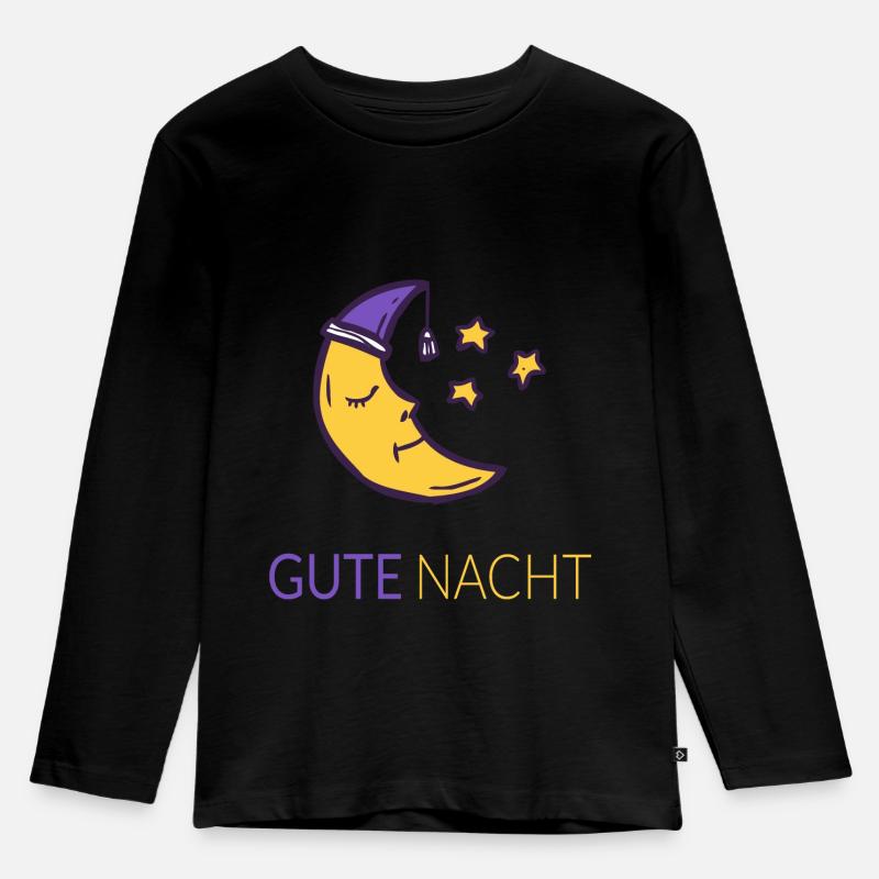 Gute Nacht Mond mit Sternen - Kinder Premium Bio Langarmshirt - Schwarz