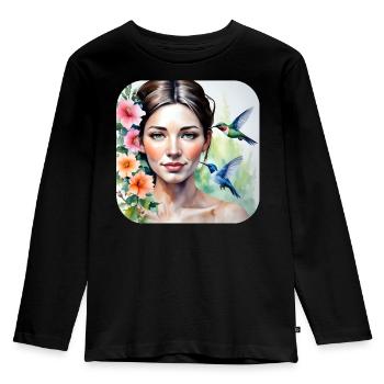 Unknown beauty with hummingbirds - Kids' Premium Longsleeve Shirt - black - Front - AI Model Kid Male (0cm)