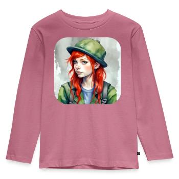 Jolie fille d’anime aux cheveux roux Irlande - T-shirt manches longues Premium Enfant - mauve - Devant - AI Model Kid Female (0cm)