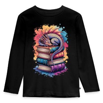 Sleeping dragon on stacks of books – pure fantasy - Kids' Premium Longsleeve Shirt - black - Front - AI Model Kid Male (0cm)