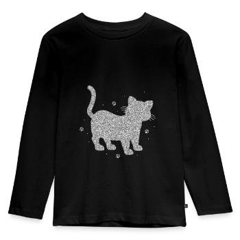 Glitzer Silber Katze Funkel Leuchtend Niedlich Süß - Kinder Premium Bio Langarmshirt - Schwarz - Vorne - AI Model Kid Male (0cm)