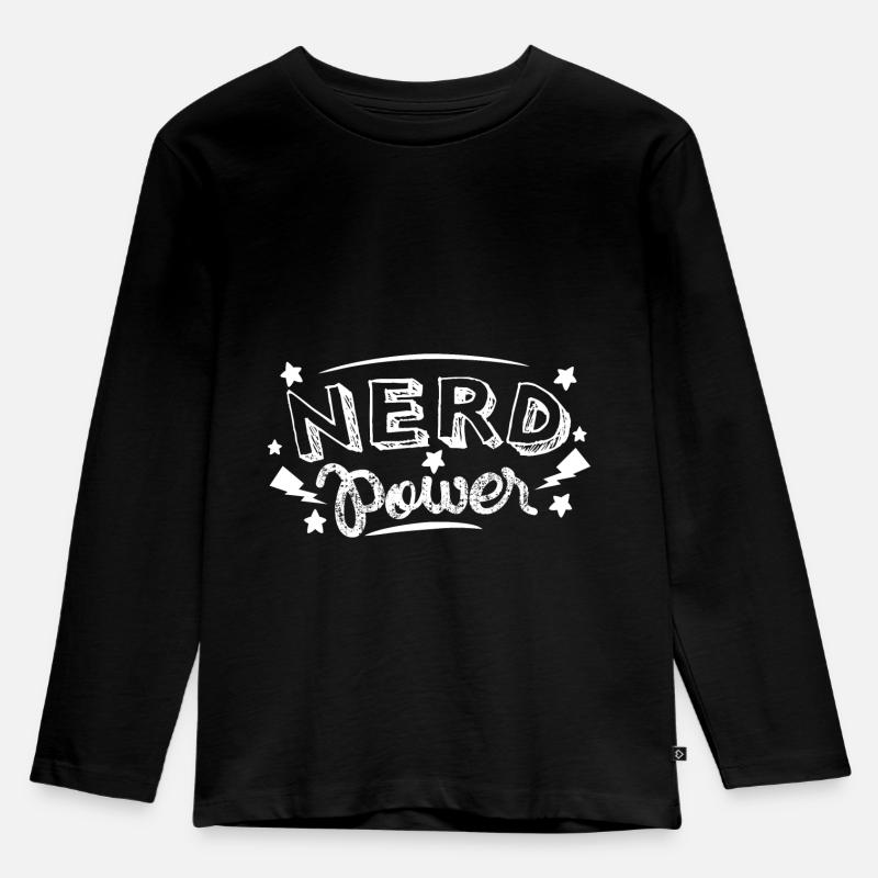 Nerd Power - Kinder Premium Bio Langarmshirt - Schwarz