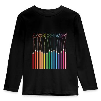 I Love Drawing Pencils - Kinder Premium Bio Langarmshirt - Schwarz - Vorne - AI Model Kid Male (0cm)