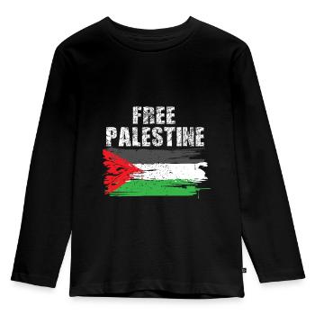 Free Palestine - Kinder Premium Bio Langarmshirt - Schwarz - Vorne - AI Model Kid Male (0cm)