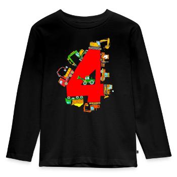 Chantier 4ème anniversaire Véhicules Pelle 4 ans - T-shirt manches longues Premium Enfant - noir - Devant - AI Model Kid Male (0cm)