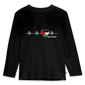 Palästina Herzschlag Palästina Stolz Palästina Flagge - Kinder Premium Bio Langarmshirt - Schwarz - Vorne - AI Model Kid Male (0cm)