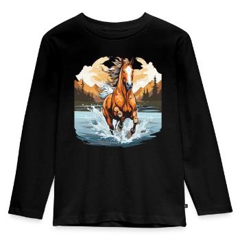 Horse galloping in a river - Kids' Premium Longsleeve Shirt - black - Front - AI Model Kid Male (0cm)