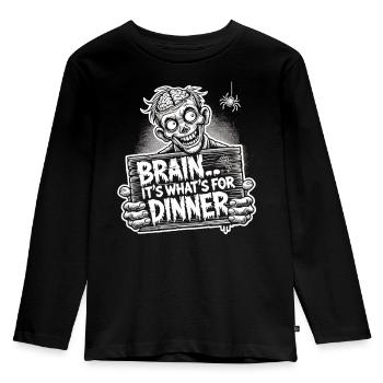 Funny Zombie Dinner T-Shirt for Halloween - Kids' Premium Longsleeve Shirt - black - Front - AI Model Kid Male (0cm)