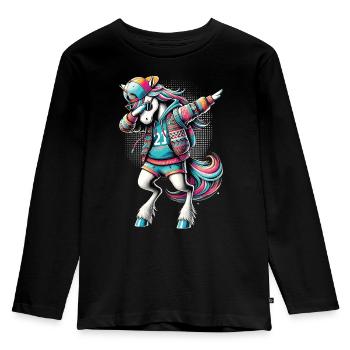 Cool Unicorn Dabbing Shirt for Girls - Kids' Premium Longsleeve Shirt - black - Front - AI Model Kid Male (0cm)