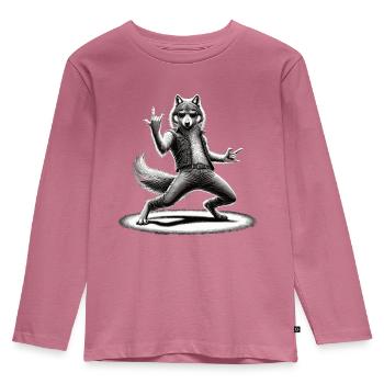 Rockiger Wolf – Cool & Wild - Kinder Premium Bio Langarmshirt - Mauve - Vorne - AI Model Kid Female (0cm)
