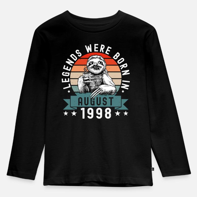 Legends Were Born In August 1998 Faultier Sloth - Kinder Premium Bio Langarmshirt - Schwarz