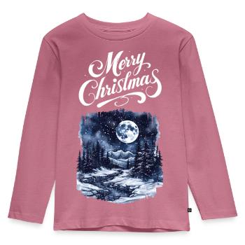Merry Christmas Forest Landscape Moon Firs - Kids' Premium Longsleeve Shirt - mauve - Front - AI Model Kid Female (0cm)