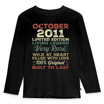 2011 Oktober 2011 Geburtstag Oktober 2011 Original - Kinder Premium Bio Langarmshirt - Schwarz - Vorne - AI Model Kid Male (0cm)