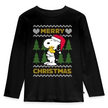 Peanuts Snoopy And Woodstock Merry Christmas - Kids' Premium Longsleeve Shirt - black - Front - AI Model Kid Male (0cm)