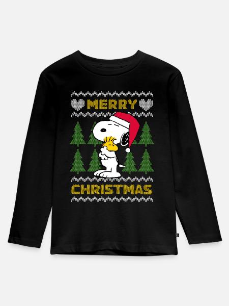 Peanuts Snoopy Weihnachten Ugly Christmas - Kinder Premium Bio Langarmshirt - Schwarz
