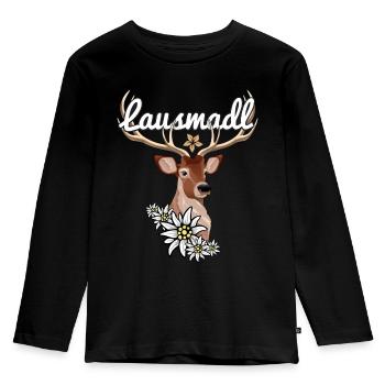Lausmadl Hirsch Bayern Madl Tirol - Kinder Premium Bio Langarmshirt - Schwarz - Vorne - AI Model Kid Male (0cm)