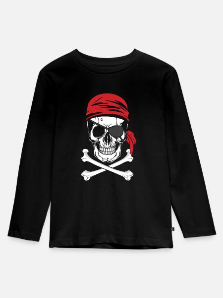 Piraten - Pirat mit Augenklappe - Kinder Premium Bio Langarmshirt - Schwarz