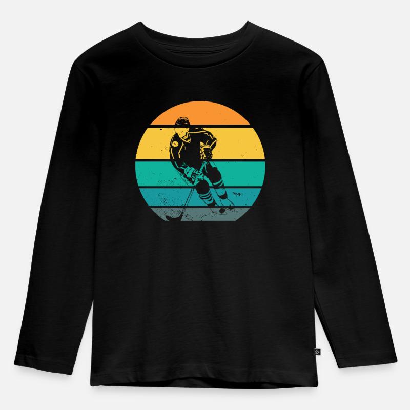 Eishockey Eishockeyspieler Geschenkidee Retro - Kinder Premium Bio Langarmshirt - Schwarz