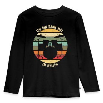 Ich bin dann mal im Keller - Schlagzeug Retro - Kinder Premium Bio Langarmshirt - Schwarz - Vorne - AI Model Kid Male (0cm)