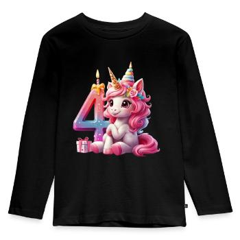 4 YEARS UNICORN 4TH BIRTHDAY - Kids' Premium Longsleeve Shirt - black - Front - AI Model Kid Male (0cm)