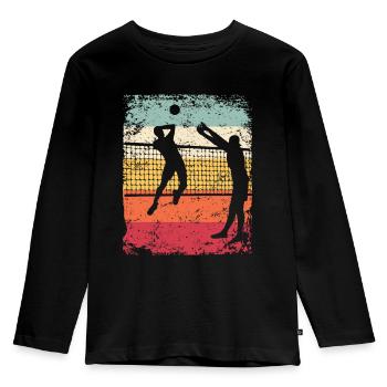 Volleyball Spieler Retro Beach Volleyball - Kinder Premium Bio Langarmshirt - Schwarz - Vorne - AI Model Kid Male (0cm)