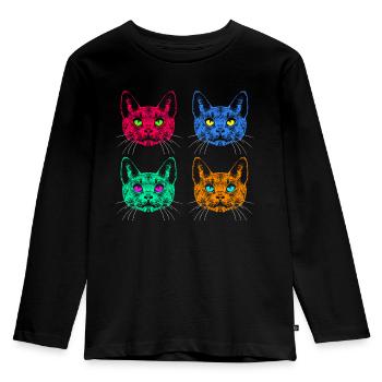 Vier Farben Katzen / Cats like Warhol - Kinder Premium Bio Langarmshirt - Schwarz - Vorne - AI Model Kid Male (0cm)
