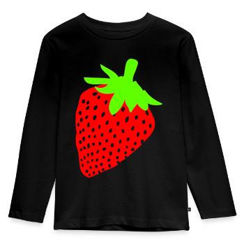 Erdbeere - Kinder Premium Bio Langarmshirt - Schwarz - Vorne - AI Model Kid Male (0cm)