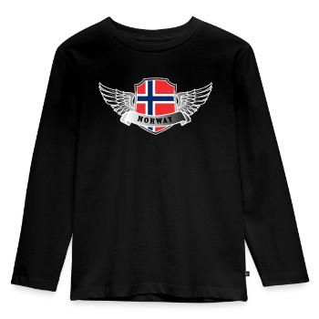 Norway Norwegen Norge Noreg Flag Wings - Kinder Premium Bio Langarmshirt - Schwarz - Vorne - AI Model Kid Male (0cm)