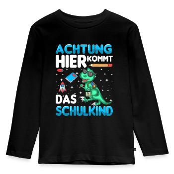 Achtung hier kommt das Schulkind - Kinder Premium Bio Langarmshirt - Schwarz - Vorne - AI Model Kid Male (0cm)