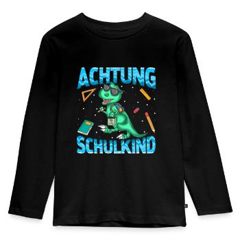 Achtung Schulkind Dinosaurier - Kinder Premium Bio Langarmshirt - Schwarz - Vorne - AI Model Kid Male (0cm)