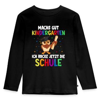 Schulkind Einschulung Eule Schulstart Schule - Kinder Premium Bio Langarmshirt - Schwarz - Vorne - AI Model Kid Male (0cm)