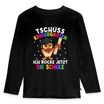 Bye Kindergarten Einschulung Schulkind Eule - Kinder Premium Bio Langarmshirt - Schwarz - Vorne - AI Model Kid Male (0cm)