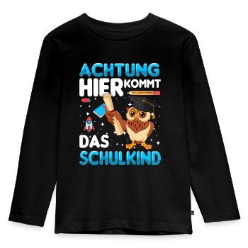 Achtung hier kommt das Schulkind - Kinder Premium Bio Langarmshirt - Schwarz - Vorne - AI Model Kid Male (0cm)