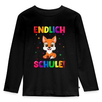 Endlich Schule Fuchs Einschulung Schulkind - Kinder Premium Bio Langarmshirt - Schwarz - Vorne - AI Model Kid Male (0cm)